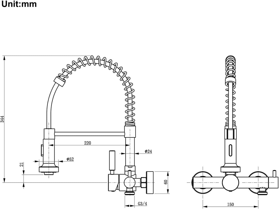 Wasserhahn Wand mit 3/4 Zoll Anschluss für Geschirrspüler/Waschmaschine, Küchenarmatur Wandmontage m