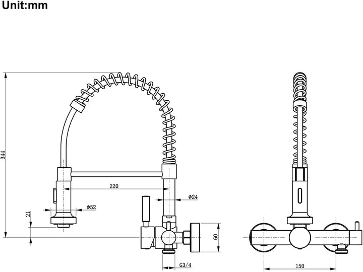 Wasserhahn Wand mit 3/4 Zoll Anschluss für Geschirrspüler/Waschmaschine, Küchenarmatur Wandmontage m