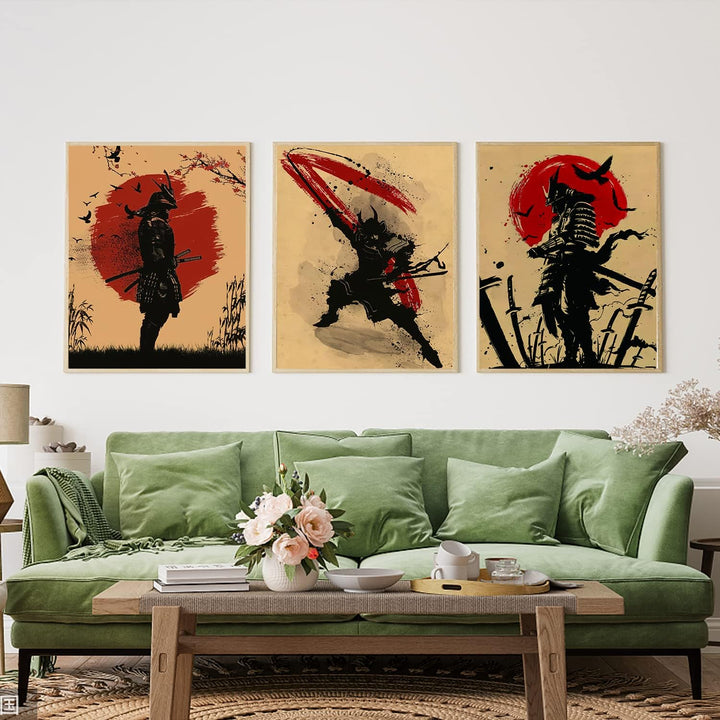 IUNTWEIE Japanische Samurai Leinwand Bilder, Japanische Bushido Poster Wandkunst, Krieger Leinwand M