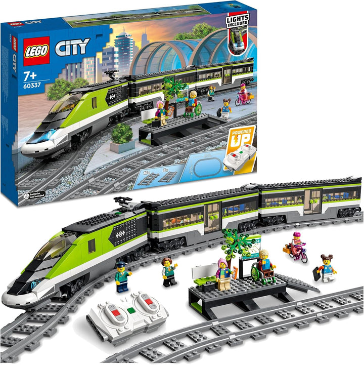 LEGO 60337 City Personen-Schnellzug, Set mit ferngesteuertem Zug mit Scheinwerfern, 2 Wagen und 24 S