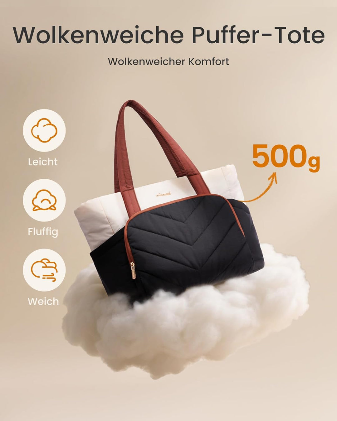 LOVEVOOK Shopper Tasche Handtasche Damen Gross, Leicht Puffer Arbeitstasche mit grossem Wasserflasch