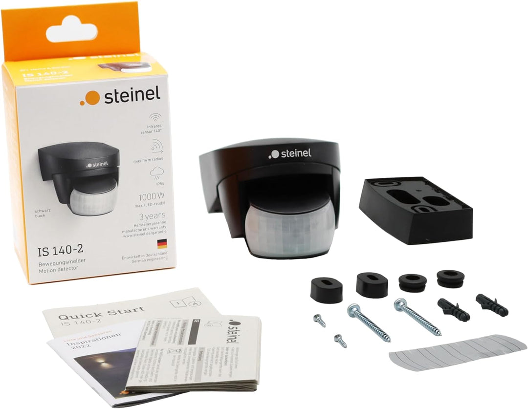 Steinel Bewegungsmelder IS 140-2 schwarz, 140° Bewegungsensor, max. 14 m Reichweite, Innen und Ausse