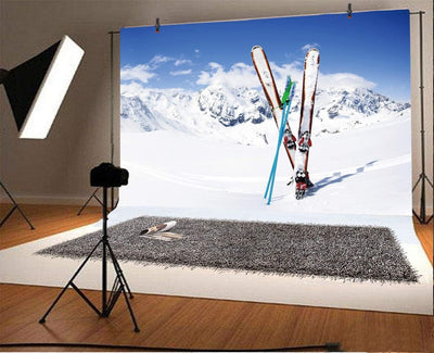 Renaiss 3x2.5m Winter Ski Resort Fotografie Hintergrund Snowboard Alpen Weisser Schnee Berg Gipfel H