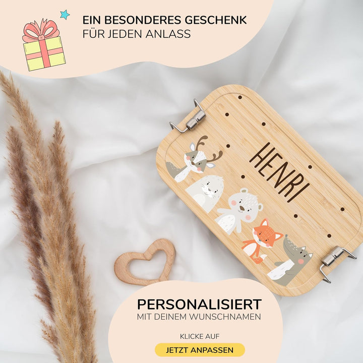 Kidsmood - Personalisierte Brotdose Kinder mit Fächern – Edelstahl Snackbox mit Fächern für Schule &amp;