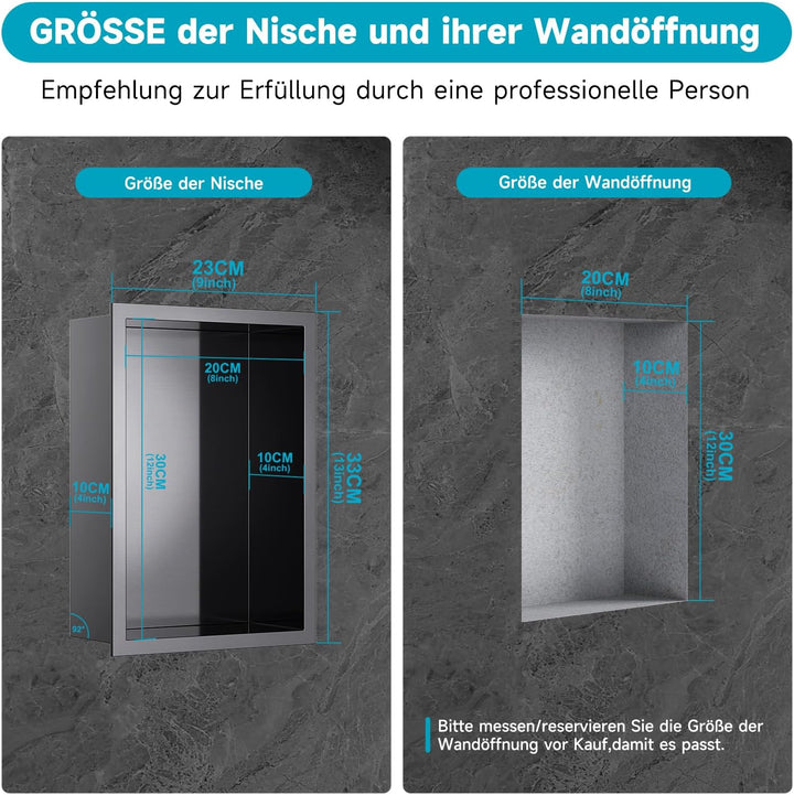 20x30 x10 cm Nano-Graphite Wandnische Dusche Edelstahl Einzelregal Lagerung, Keine Fliesen Erforderl