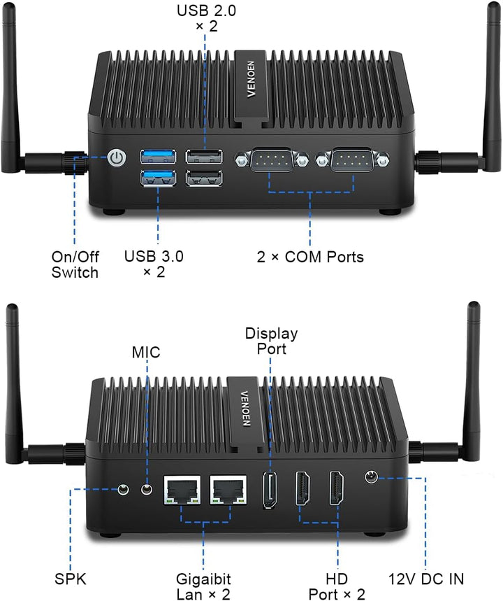 Lüfterloser Mini PC N100, Fanless PC Win 11 Pro, Alder Lake, 4K Dual HD, DP, 2xCOM, USB3.0, RJ45 Lan