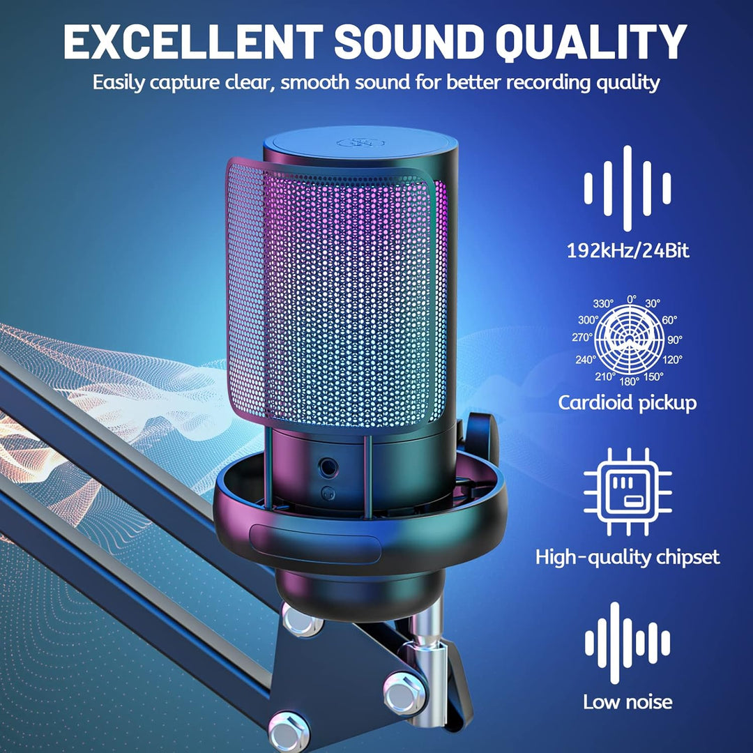 Anykuu Kondensator Microphone Kit Professional, 192kHZ/24 USB Gaming Mikrofon PC Streaming Podcast U