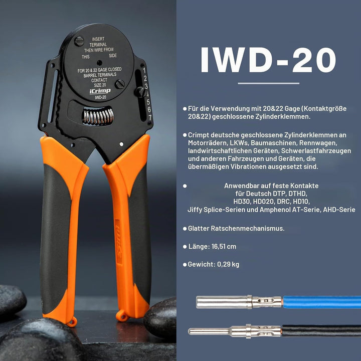 iCrimp IWD-20 Crimpwerkzeuge, Crimpzaneg mit geschlossenem Lauf 0,3-0,5 mm² für Vollkontakte der Grö