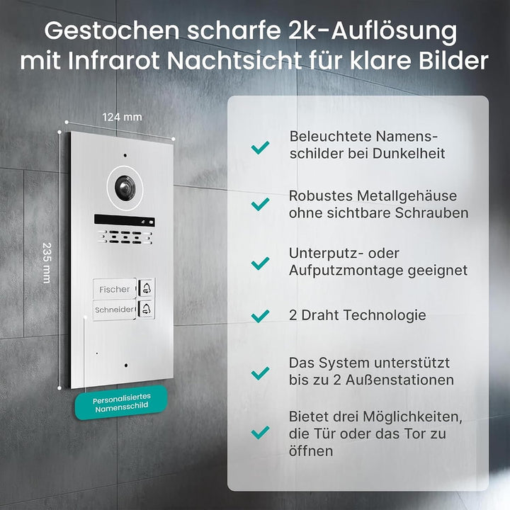 Mathfel 2-Draht Video Türsprechanlage mit RFID – WLAN Monitor, 2MP HD Kamera, 170° Weitwinkel, Türkl