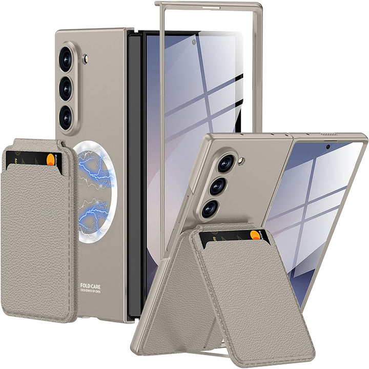 Miimall Kompatibel mit Samsung Galaxy Z Fold 6 Hülle mit Displayschutz, Magnetische Kartenhalter Wal