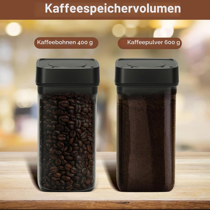 AiQInu Vakuum Kaffeedose mit Vakuumpumpe, 1.2L Edelstahl Behälter für Kaffeebohnen, Gemahlenen Kaffe