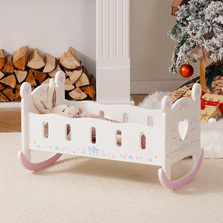 ROBUD Holz Baby Puppe Krippe Baby Puppe Bett Spielzeug für Puppen bis 18 Zoll Puppen Zubehör - mit P