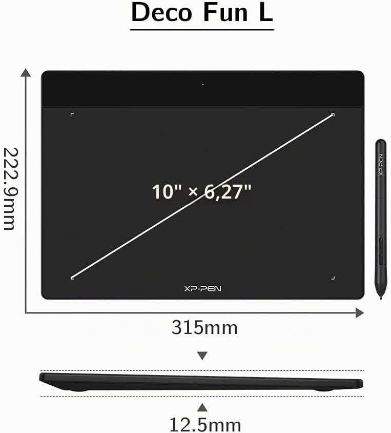 XP-PEN Deco Fun L Grafiktablett, 10 x 6 Zoll, mit Eingabestift, passiv bis 8192 Stufen und Neigungen