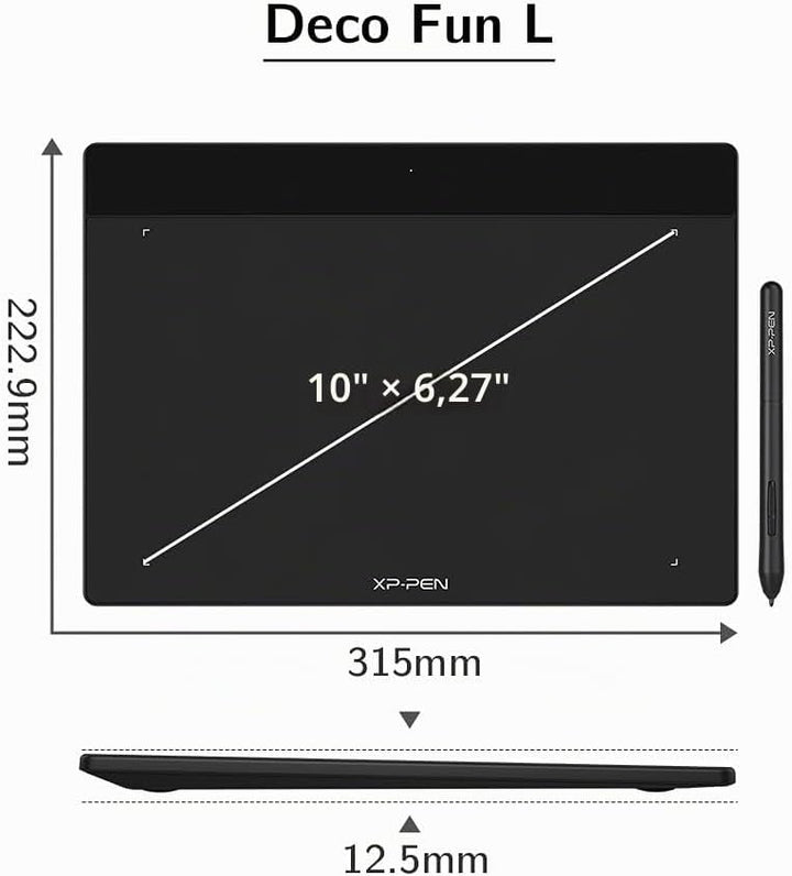 XP-PEN Deco Fun L Grafiktablett, 10 x 6 Zoll, mit Eingabestift, passiv bis 8192 Stufen und Neigungen