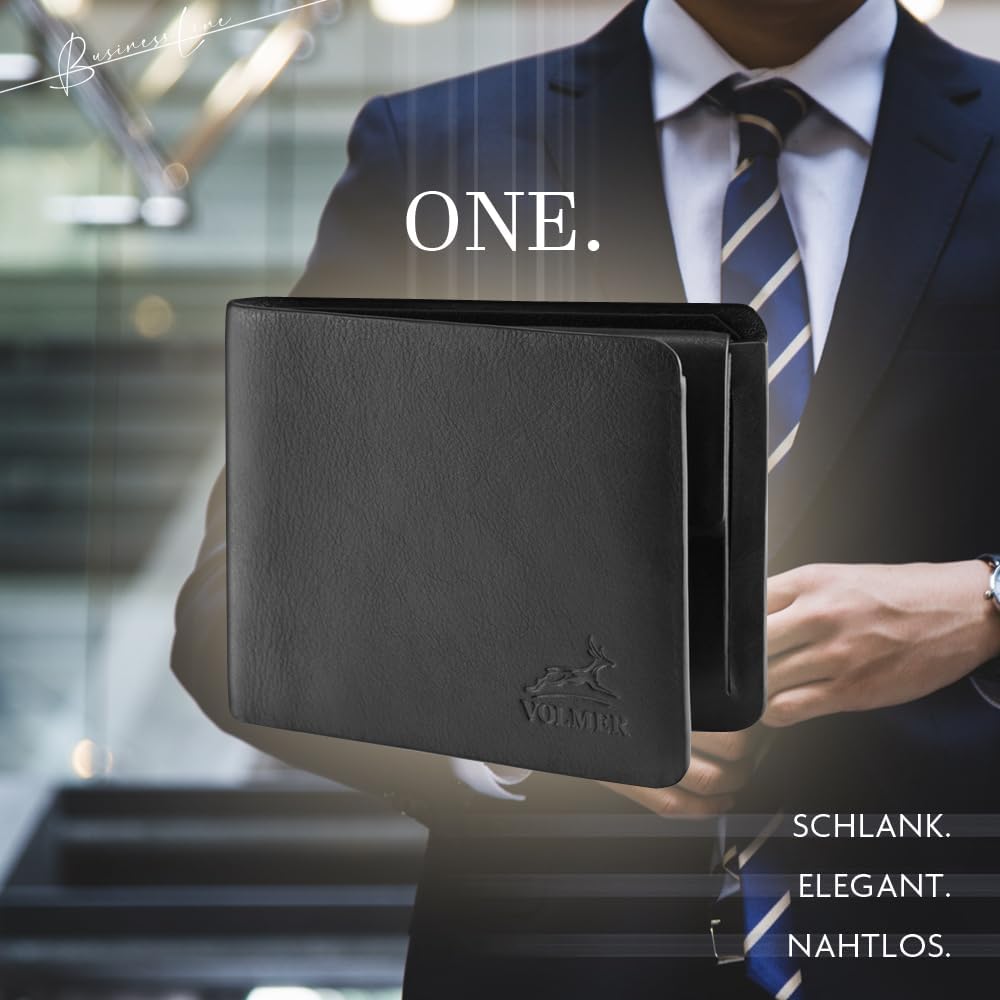 Fa.Volmer ® Hochwertige Herren Geldbörse aus Leder ‒ Ohne Futter, nur Leder ‒ Nahtlos ‒ Abgerundete