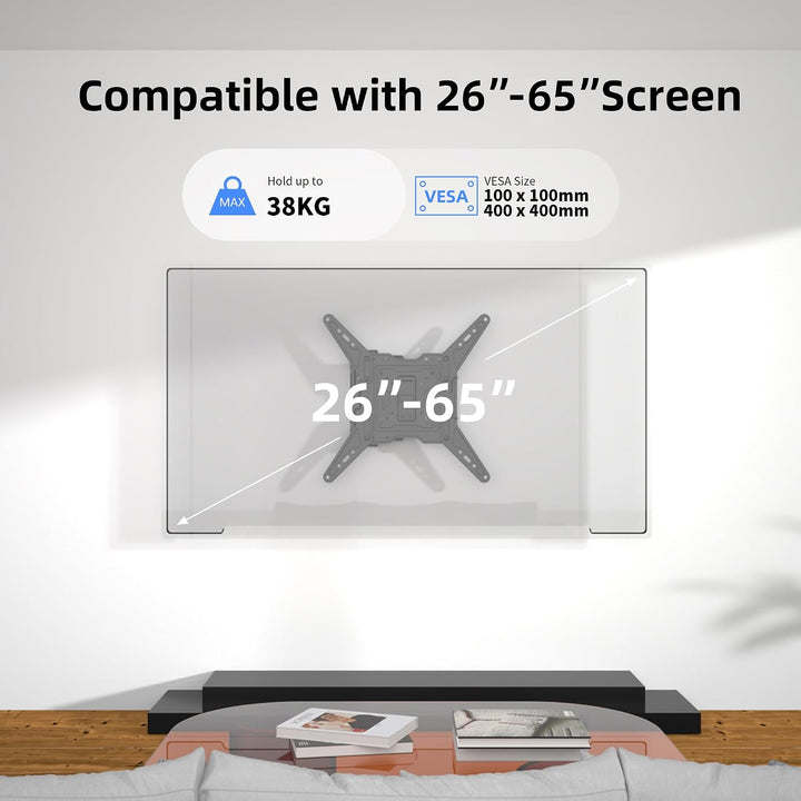 TV-Wandhalterung Schwenkbar Neigbar, Fernseher Wandhalterung Ausziehbar für 26-55 Zoll Flach&amp;Curved
