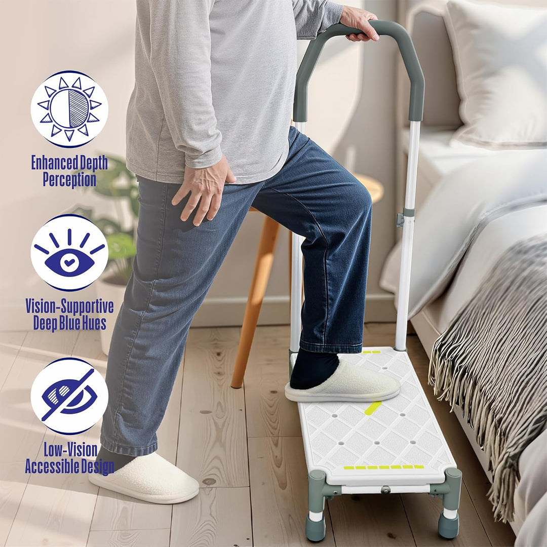 Tritthocker 55cm Trittfläche–Armlehnen höhenverstellbar,bis 225 kg,Nachtleuchtstreifen,rutschfest–Fü