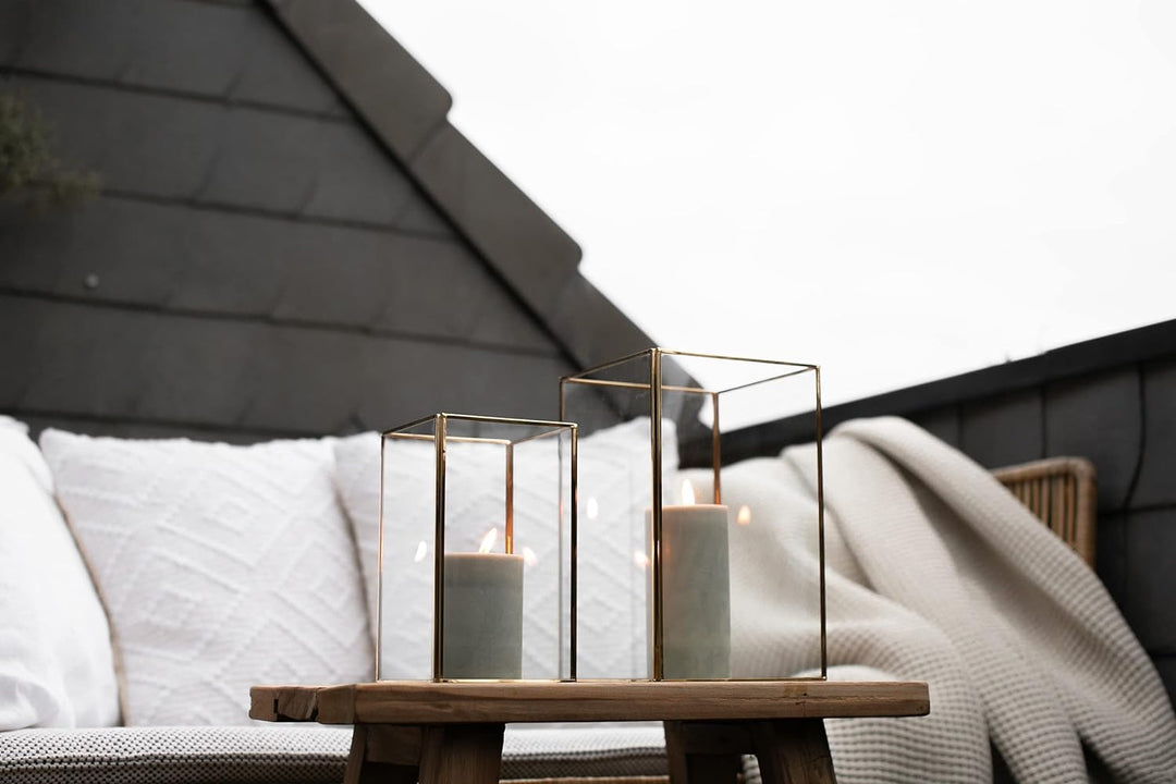 LaLe Living Laterne BATU 2er Set aus Eisen in Vintage Gold, Windlicht für Stumpenkerzen und Teelicht