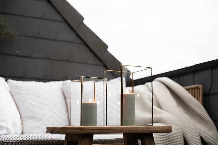 LaLe Living Laterne BATU 2er Set aus Eisen in Vintage Gold, Windlicht für Stumpenkerzen und Teelicht