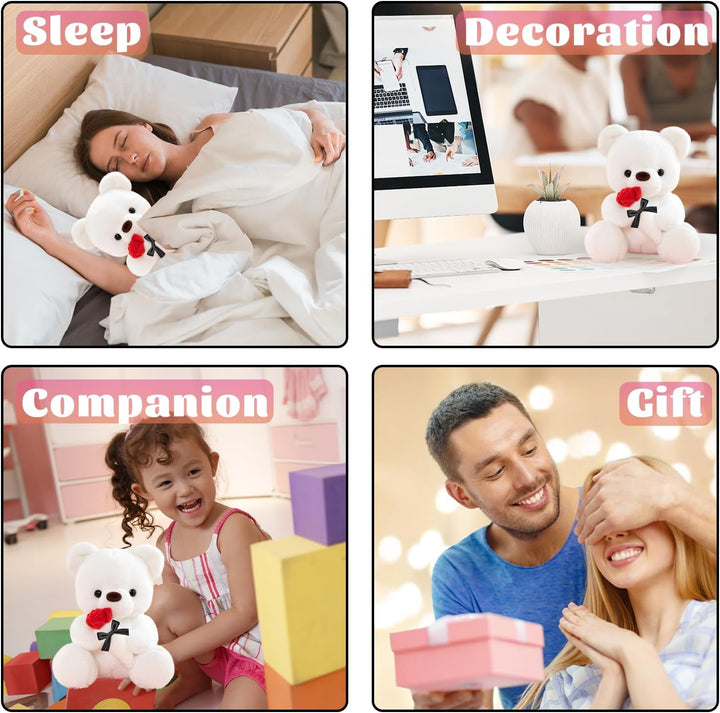 Teddybär Weiss, 25cm Teddybär mit Rose Teddy Plüsch Plüsch-Bär Teddybären Stofftier Spielzeug Plüsch