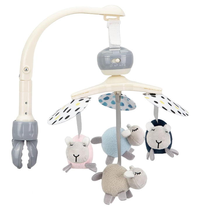 MoMi KIKI Baby-Mobile Spielkarussell mit 4 sensorischen Spielzeugen, schnelle Montage, 5 Melodien +