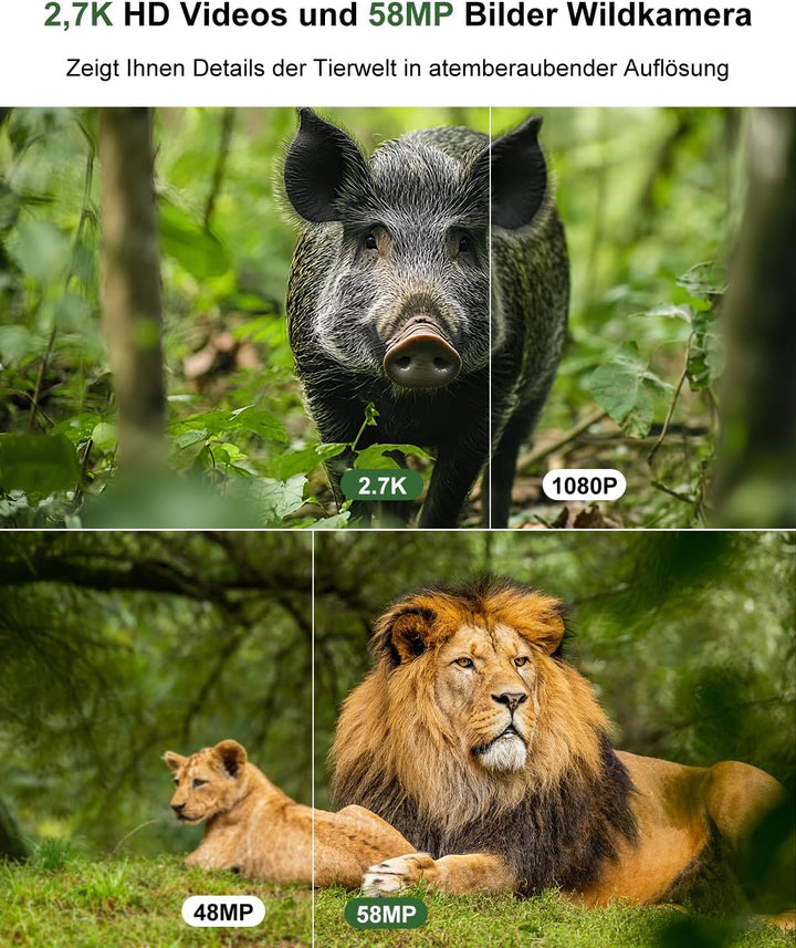 Wildkamera, 2.7K Video Wildtierkamera mit Bewegungsmelder, 0,1s Auslösezeit Wildcamera Jagdkamera Te