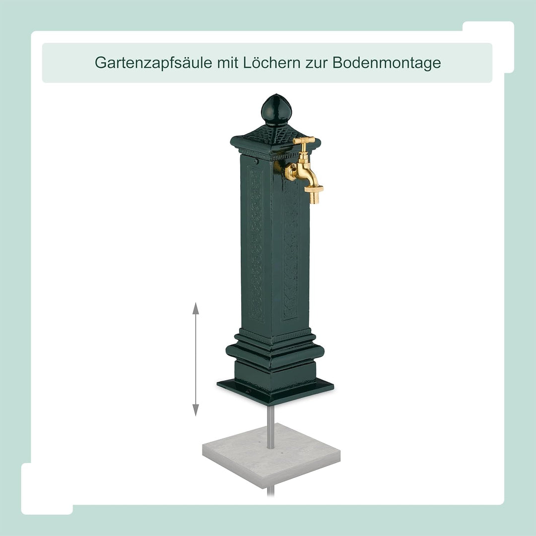 Relaxdays Standbrunnen antik, Wasserhahn, HBT: 47x14x18,5 cm, Wasserzapfsäule Garten, Terrasse, Zier