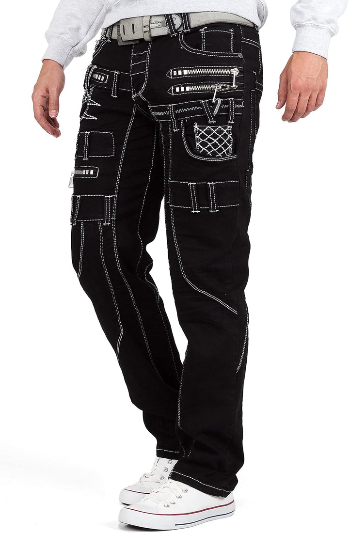 Kosmo Lupo Herren Jeans Besonderes Design 36W / 34L Schwarz - 35, 36W / 34L Schwarz - 35
