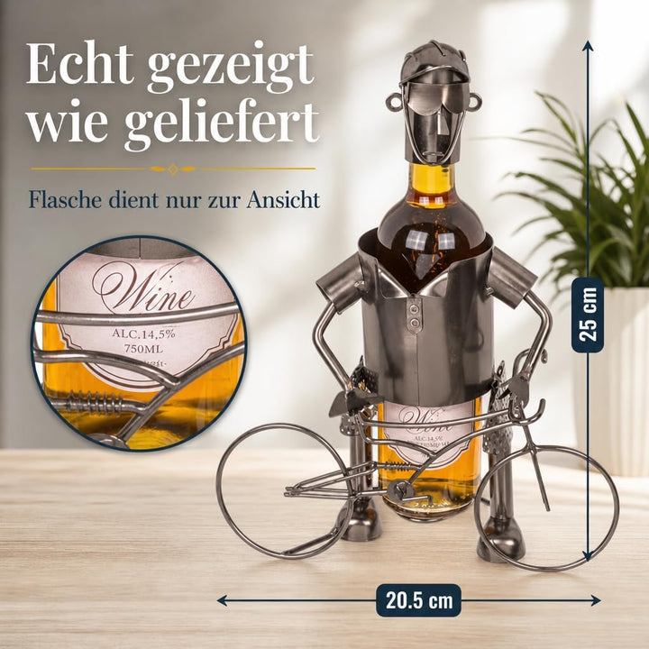 MIJOMA Weinflaschenhalter Fahrradfahrer aus Metall – Deko-Weinständer für 1 Flasche, Handarbeit, ori