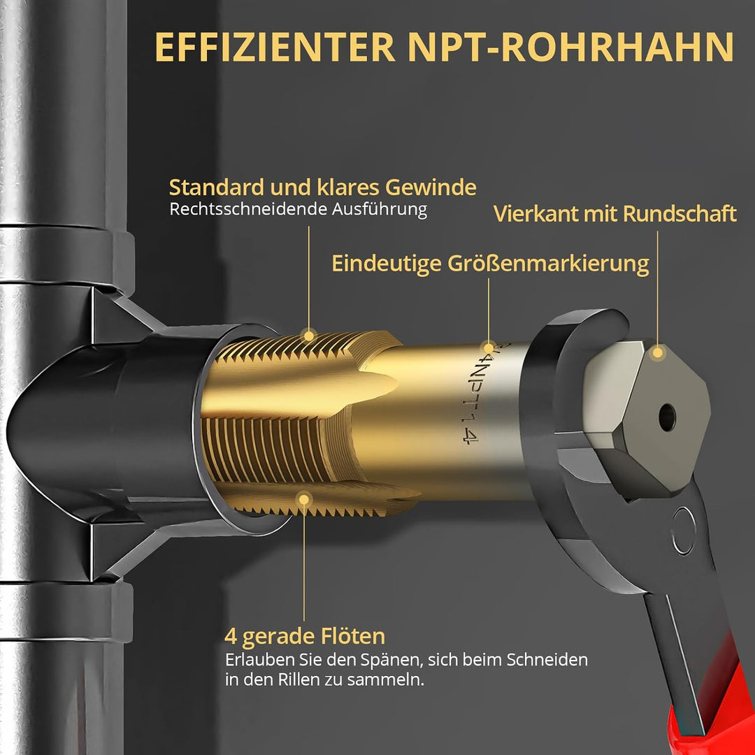 AMTOVL 6tlg. NPT Rohrgewindebohrer Set Gewindebohrer 1/8", 1/4", 3/8", 1/2", 3/4", 1&
