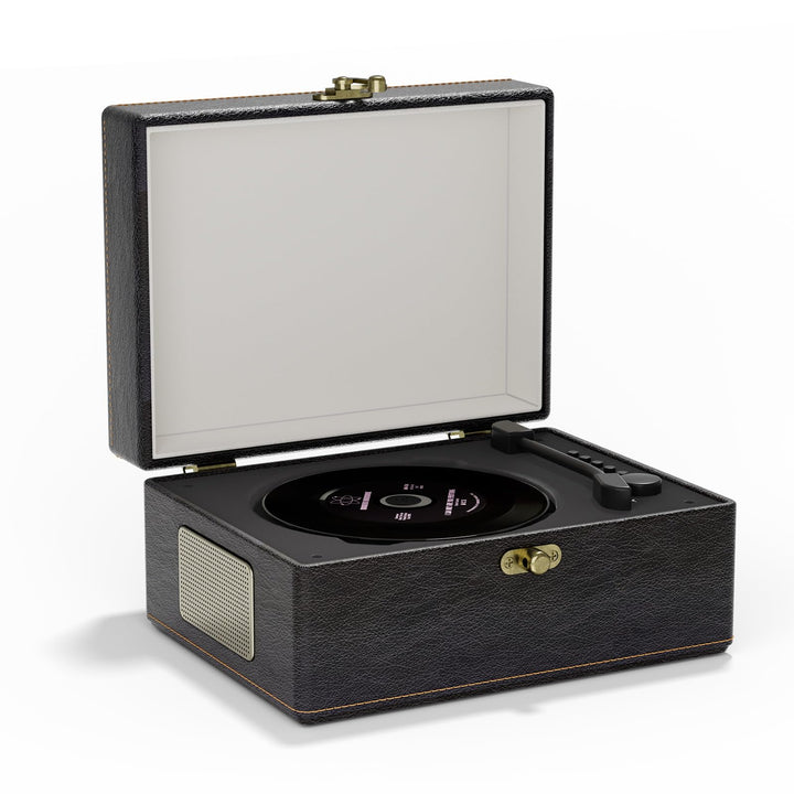 Yintiny Tragbarer CD-Player im Vintage-Stil mit Bluetooth-Konnektivität, Aussenseite aus Leder