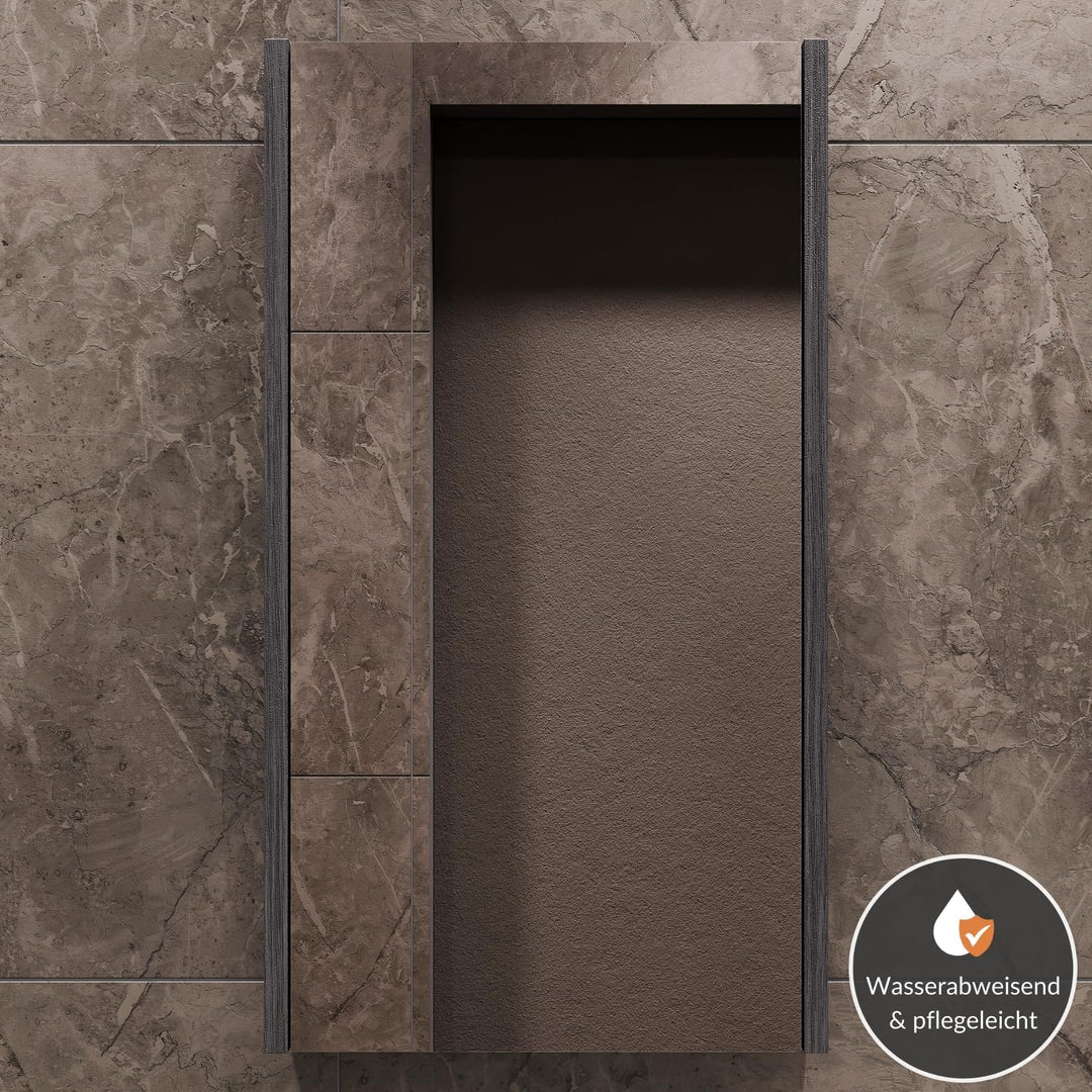 Planetmöbel Spiegelschrank in Anthrazit, Badmöbel für Badezimmer oder Gäste WC, 4 Fächer, Soft-Close