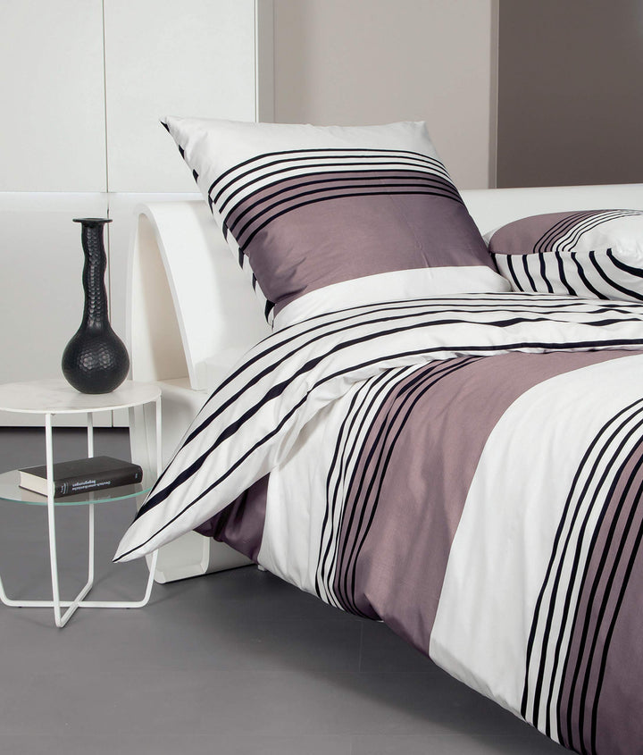 Janine Mako Satin Bettwäsche braun anthrazit 155 x 220 cm + 80 x 80 cm feinfädige Wendebettwäsche 15