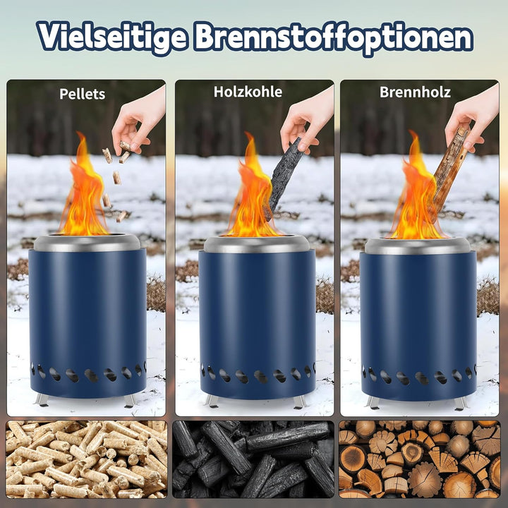 Tragbare Mini Feuerschale Edelstahl Camping mit Reisetasche, 14cm ⊘ * 20cm H Rauchfreie Feuerschale