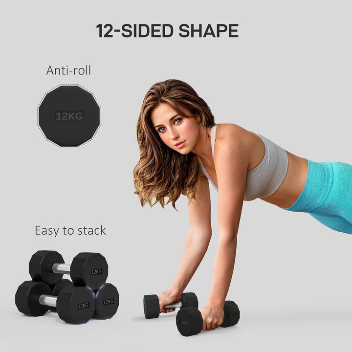 SPORTNOW Set 2 Manubri a 12 Lati da 2x2/5/8/10/12/15 kg in Metallo e Gomma, Set Manubri Palestra con