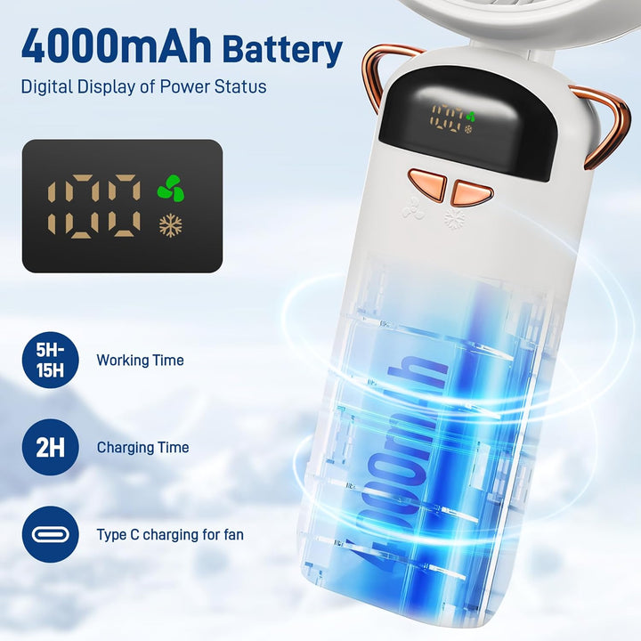 Kssvzz Handventilator Akku Aufladbar mit Wasserkühlung USB 5 Stufen Weiss | Tragbarer Mini-Ventilato
