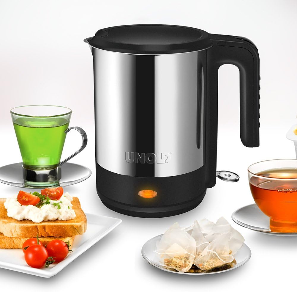 Unold 18015 Wasserkocher - Edelstahl Kettle, Schwarz, 1,5 L, EU Stecker, 2200 W, Blitzkocher, 360° d