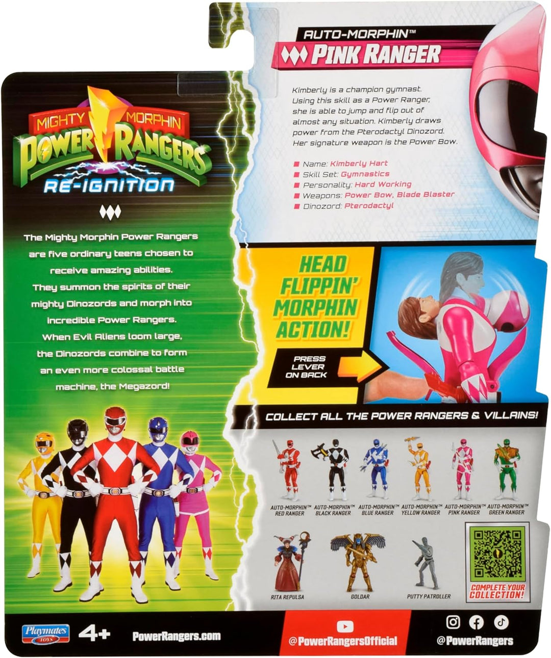 Power Rangers - Auto-Morphin, 2-in-1-Figur mit Gelenken, 15 cm, Ranger Rosa – Kim, für Kinder ab 4 J