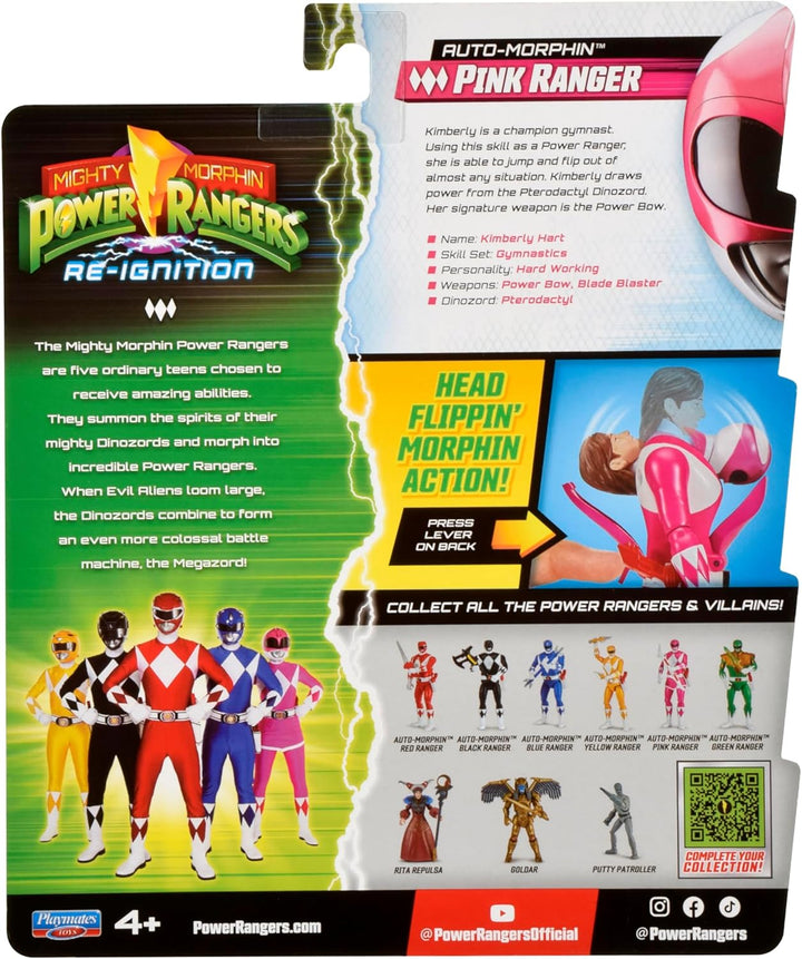 Power Rangers - Auto-Morphin, 2-in-1-Figur mit Gelenken, 15 cm, Ranger Rosa – Kim, für Kinder ab 4 J