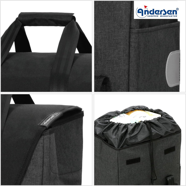 Andersen Shopper Quattro und Einkaufstasche Senta schwarz 49 Liter, Schwarz