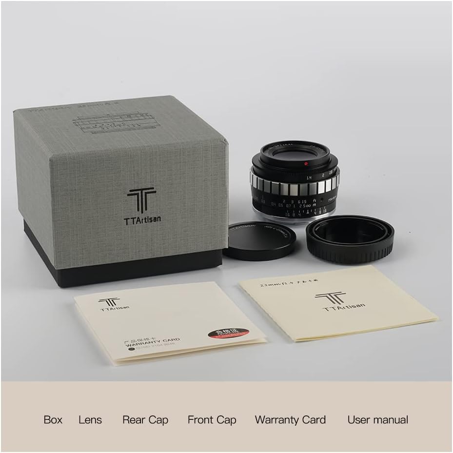 TTArtisan APS-C Objektiv, 23 mm, F/1,4, Metallgehäuse, kompatibel mit L-Halterung, Schwarz und Silbe
