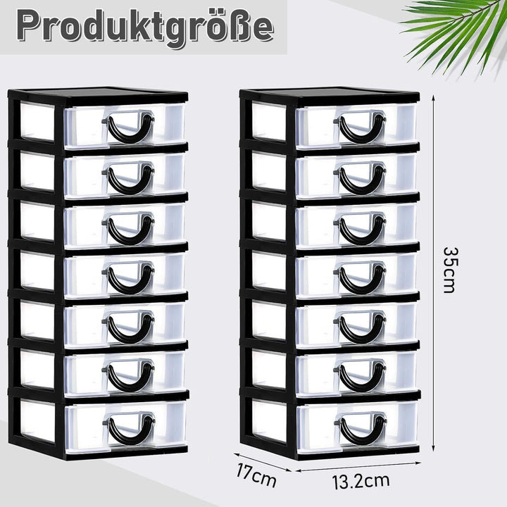 2 Stück Schubladenorganizer aus Kunststoff mit 7 Schubladen, Kleine Aufbewahrungsboxen für Bastelbed
