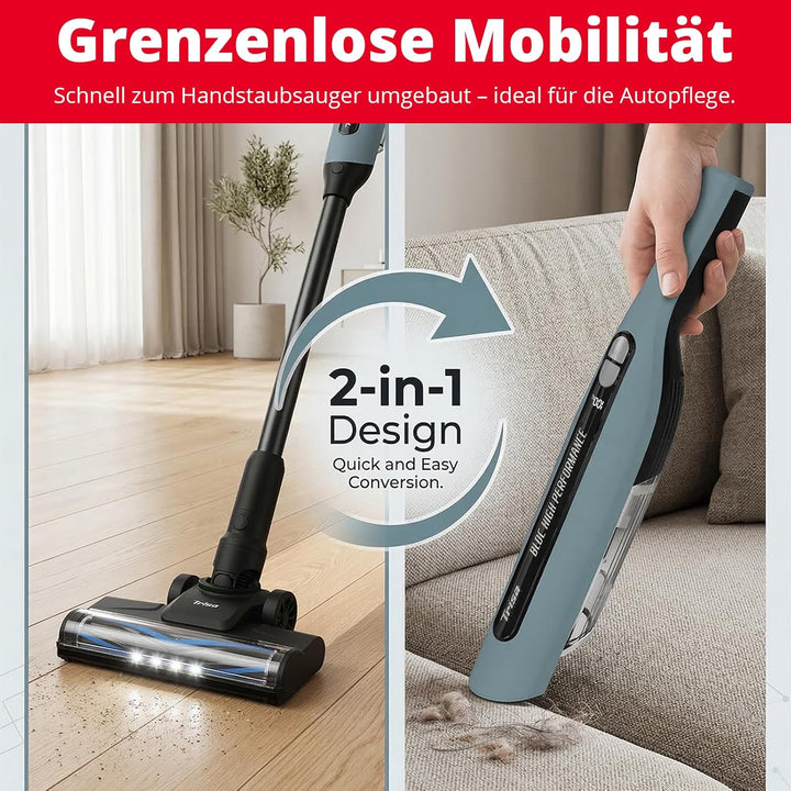 Trisa Akku Staubsauger 2-in-1 Kabellos – Handstaubsauger &amp; Stielstaubsauger, 30 Min Laufzeit, HEPA F