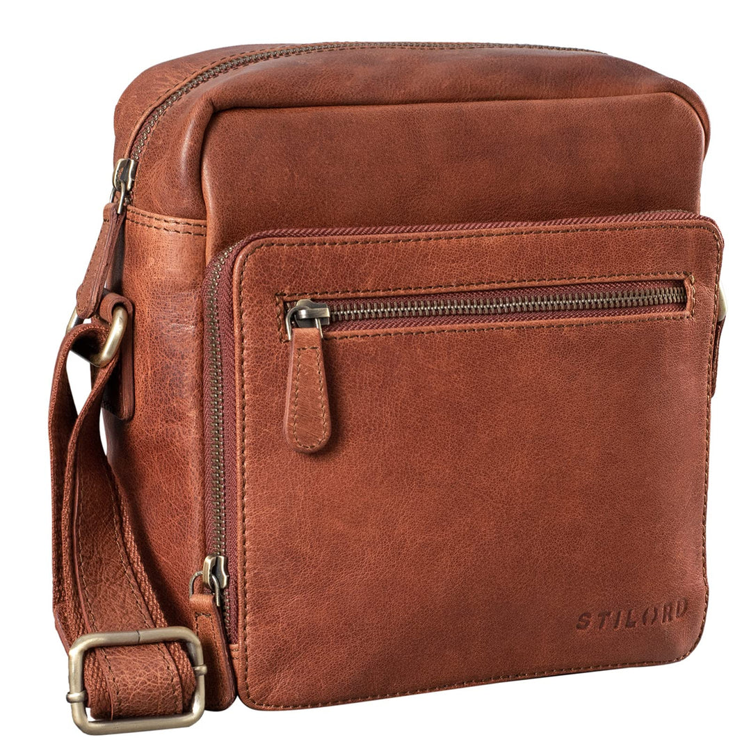 STILORD 'Nathan' Umhängetasche Herren Leder klein braun Vintage Herrentasche 10,1 Zoll Tablettasche