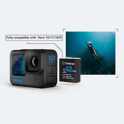 Smatree 1800mAh Li-Ionen-Ersatzakku 2-Pack kompatibel für GoPro Hero 12, GoPro Hero 11, GoPro Hero 1