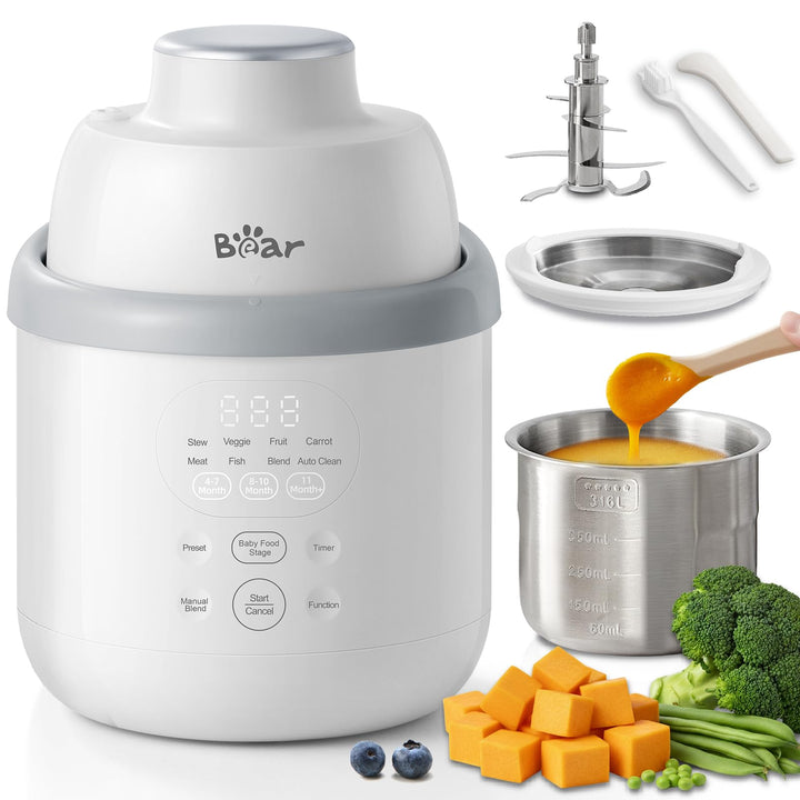 Bear Babynahrungszubereiter NutriEase AllStage Edelstahl, OneStep Baby Food Maker Babybrei-Zubereite