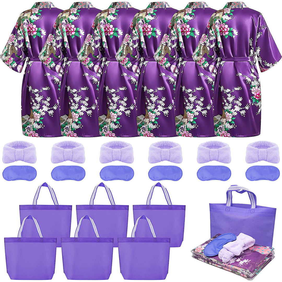 24 tlg Spa Party Set für Mädchen, Kinder Bademantel-Set mit 6 Kinder Bademäntel Augenmasken Haarbänd