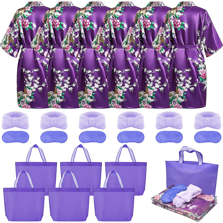 24 tlg Spa Party Set für Mädchen, Kinder Bademantel-Set mit 6 Kinder Bademäntel Augenmasken Haarbänd