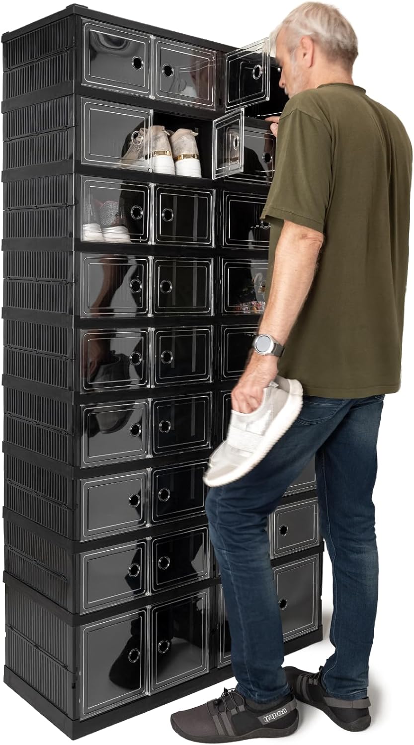 Verda Schuhschrank, Schuhregal und Schuh Organizer aus Kunststoff mit magnetischer Tür, 9 Reihen, fa