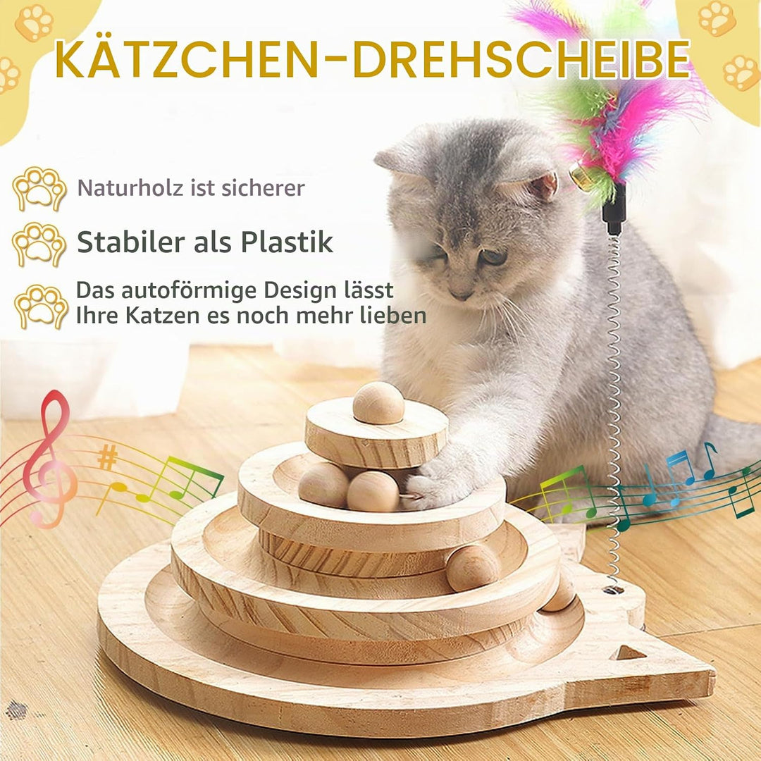 3-Lagiges Turm-Katzenspielzeug mit Ball und Schiene Interaktives Rollspielzeug mit 3 Arten von Bälle